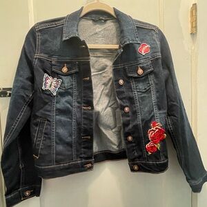 Dark Blue Jean Jacket with Embroidered Design